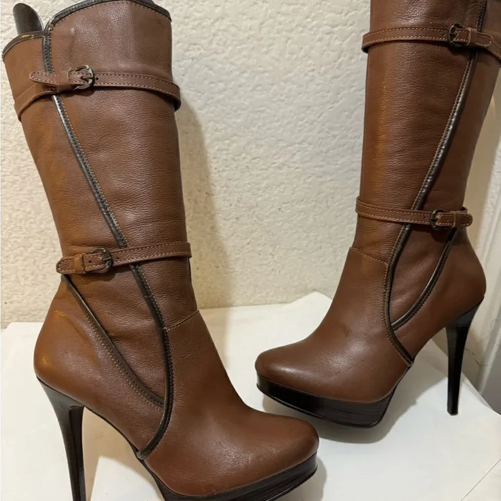 Seducta platform leather heeled  boots size 24 ,5/ 8,5 US